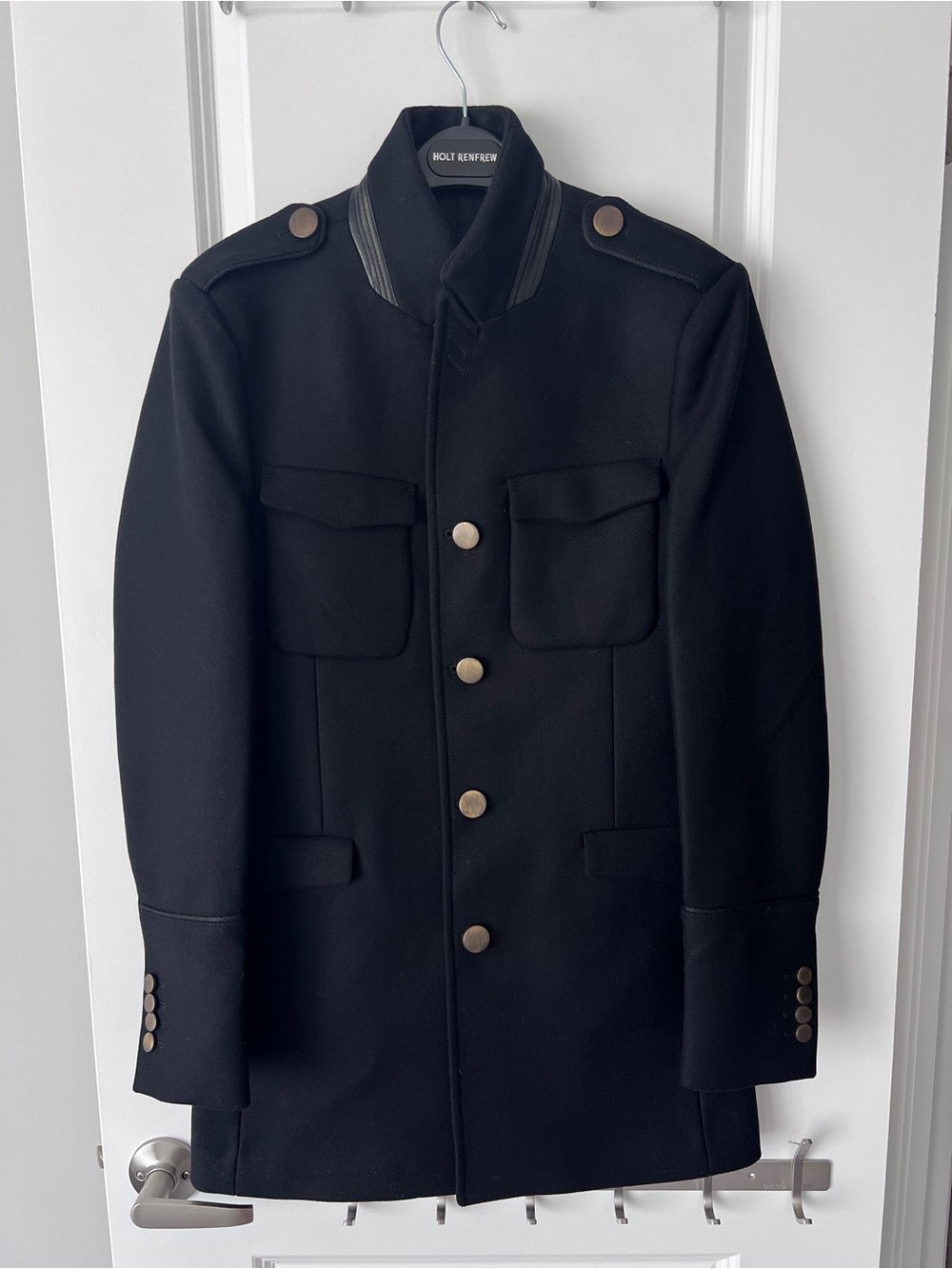 NEW The Kooples Wool Cashmere Military Officer Coat Jacket Black